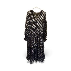 LoveShackFancy Black and Metallic Gold Long Sleeve Dress XS